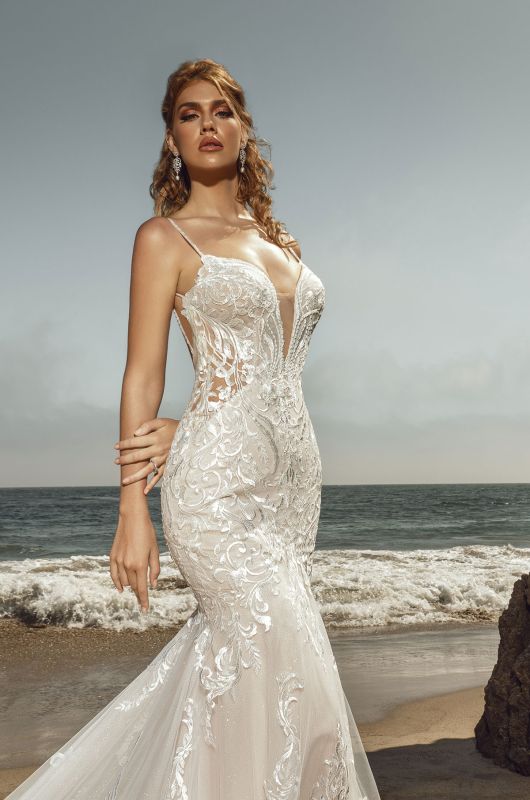 Kitty Chen Size 14 Alessandra Ivory/Khaki/Toffee Gown - Image 4