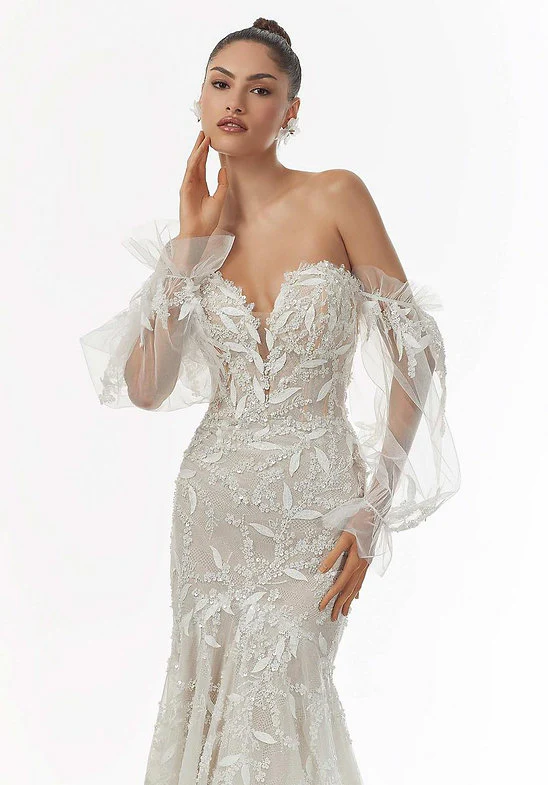 Mori Lee Size 12 1224 Ivory Detachable Sleeves