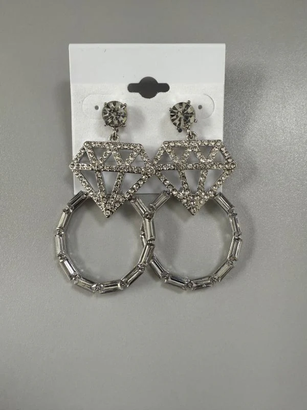 Silver Rhinestone 3 in Earrings