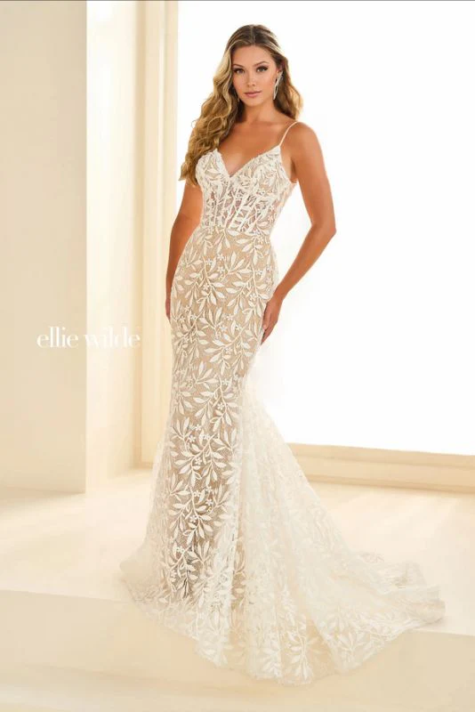 Size 0 Ellie Wilde EW36011 Ivory/Nude Gown