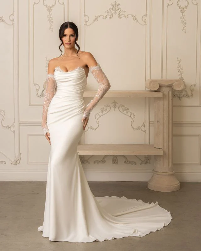 Size 14 Ivoire by Kitty Chen Esme Diamond White/Khaki/Tan Gown