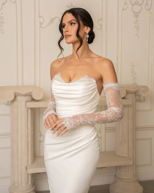Size 14 Ivoire by Kitty Chen Esme Diamond White/Khaki/Tan Gown - Image 2