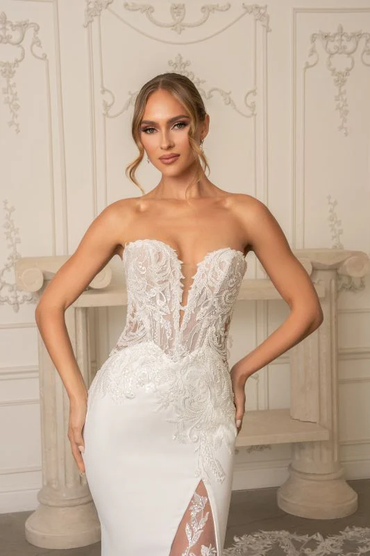 Size 14 Ivoire by Kitty Chen Valeria Diamond White/Khaki/Tan Gown - Image 2