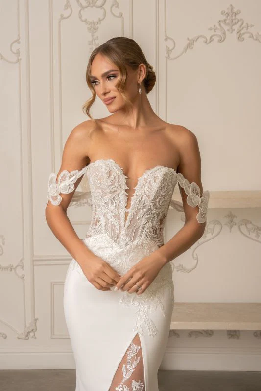 Size 14 Ivoire by Kitty Chen Valeria Diamond White/Khaki/Tan Gown - Image 3